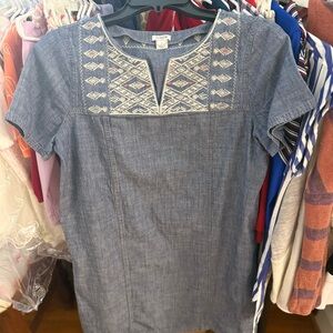J. Crew Blue Embroidered Chambray Tunic Dress